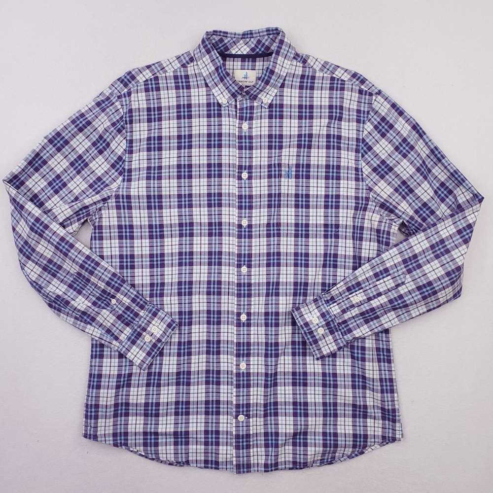 Johnnie O Shirt Mens Large Purple Tartan Plaid Button Down Hangin Out Preppy